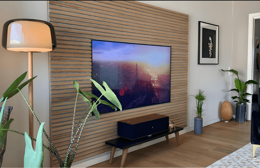 Modern living room with composite wall panels