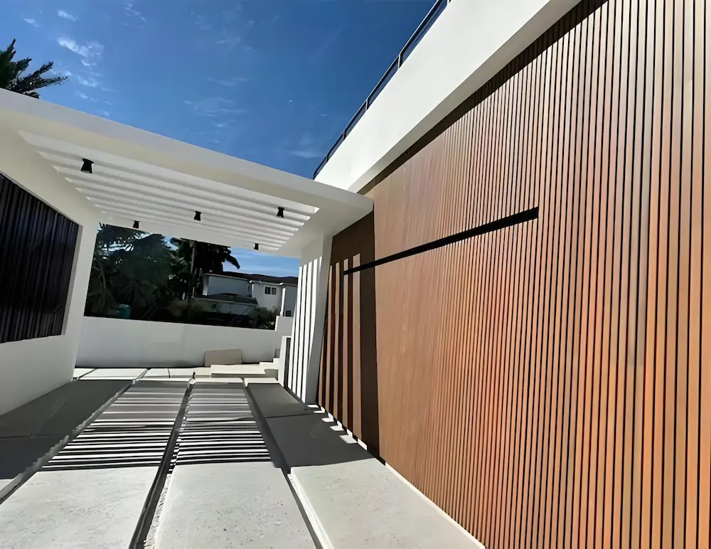 Weatherproof WPC cladding panels on modern building facade