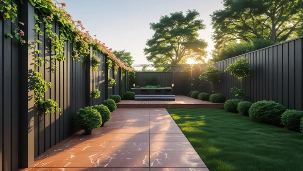 modern privacy fence using WPC panels and greenery