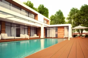 composite decking installed near the swimming pool