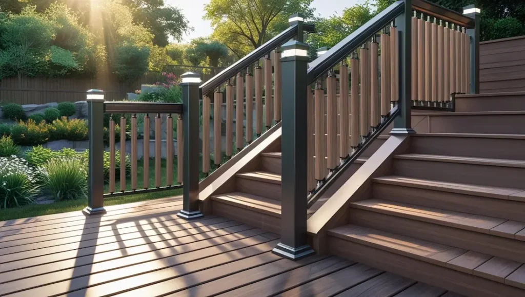 Modern WPC deck railing meeting 36-inch height code